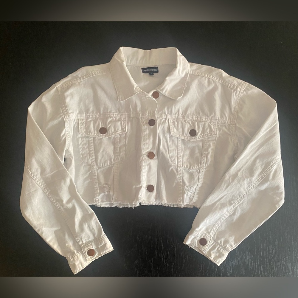 PrettyLittleThing Raw Edge Cropped White Denim Jacket Size 10 - Picture 4 of 12